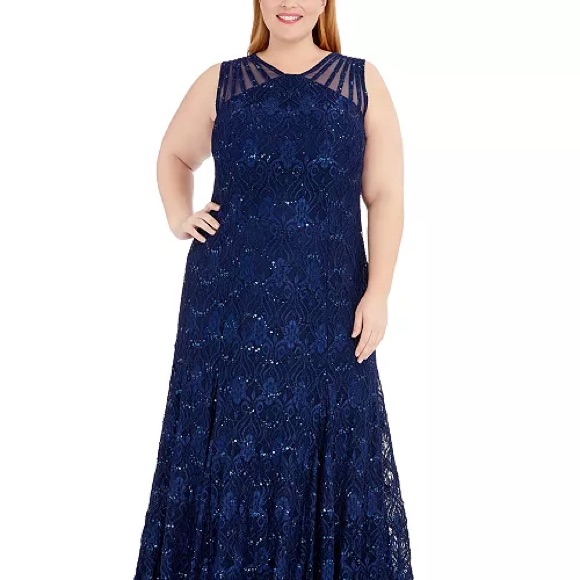 Nwt R&M Richard’s Navy Sequin Gown 16w